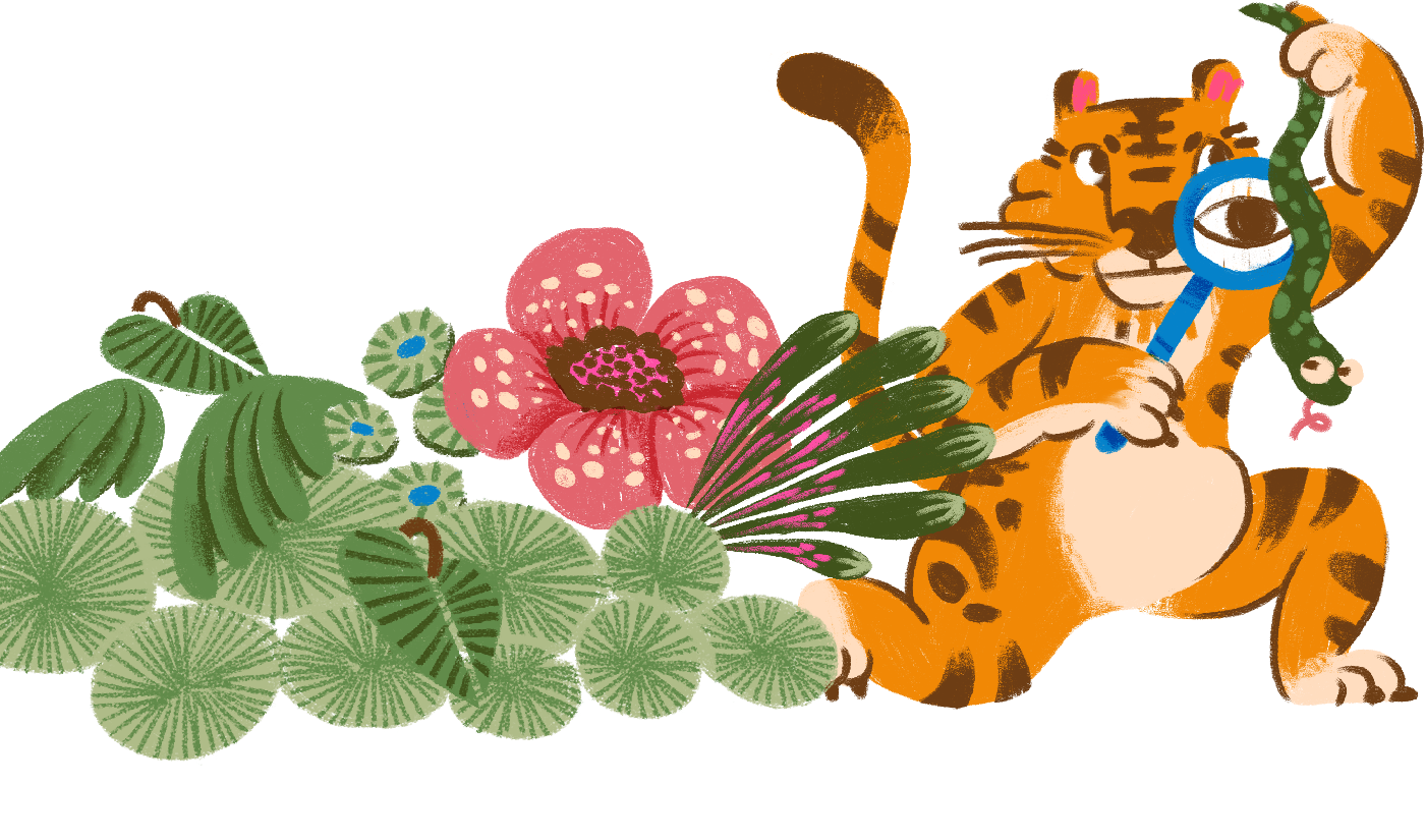 Decorative tiger with tropical plants